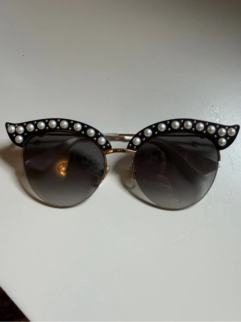 Gucci Black Pearl-Trim Cat Eye Sunglasses
